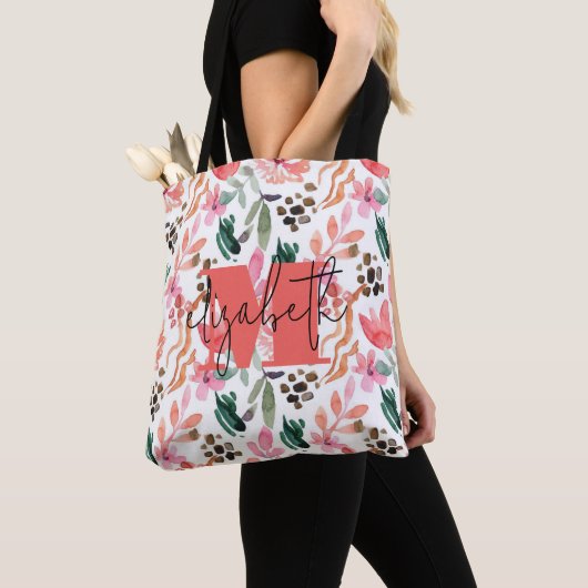 Modern Monogramm Name Rosa Floral Tasche (Von Nahem)