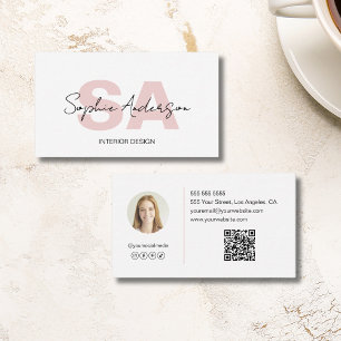 Modern Monogramm Weiß Rosa Professional Visitenkarte