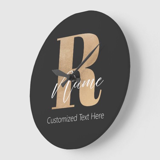 Modern Monogrammed Initial R & Name Personalized Große Wanduhr (Winkel)