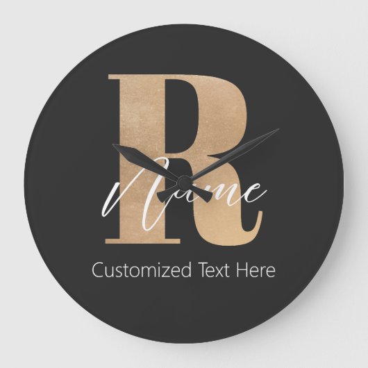 Modern Monogrammed Initial R & Name Personalized Große Wanduhr (Vorderseite)