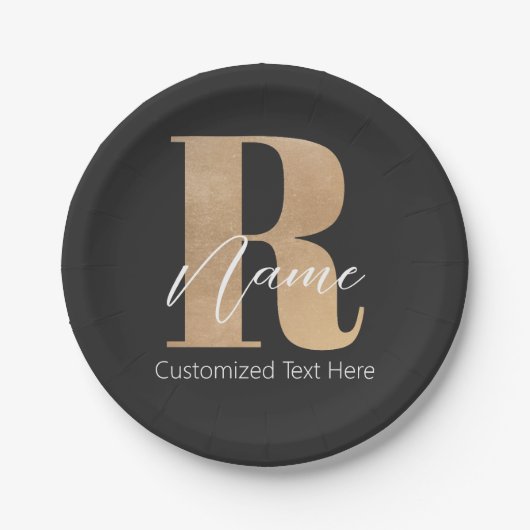 Modern Monogrammed Initial R & Name Personalized Pappteller (Vorderseite)