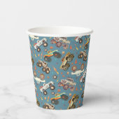 Modern Monster Truck Birthday Watercolor Blau Pappbecher (Rückseite)