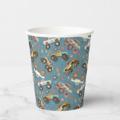 Modern Monster Truck Birthday Watercolor Blau Pappbecher (Vorderseite)
