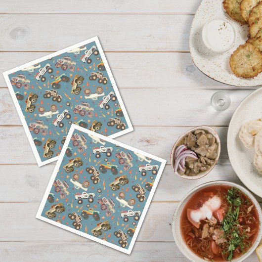 Modern Monster Truck Birthday Watercolor Blau Serviette