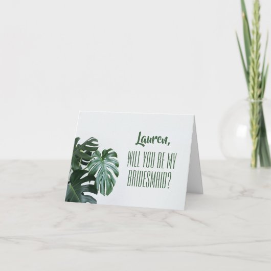 Modern Monstera Bridesmaid Karte (Vorderseite)