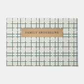 Modern Montauk Grid Green & Beige Fußmatte (Vorderseite)