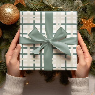 Modern Montauk Grid Green & Beige Geschenkpapier