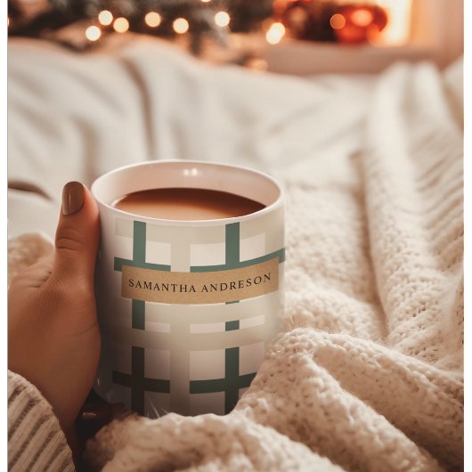 Modern Montauk Grid Green & Beige Kaffeetasse