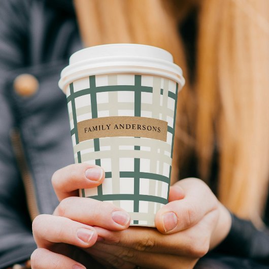 Modern Montauk Grid Green & Beige Pappbecher