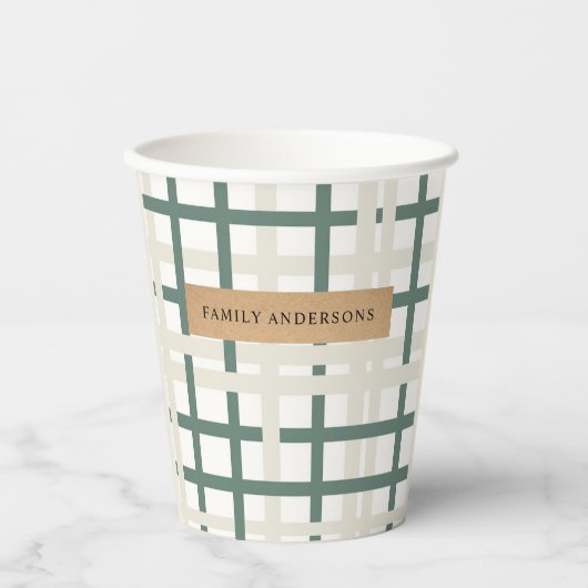 Modern Montauk Grid Green & Beige Pappbecher (Vorderseite)