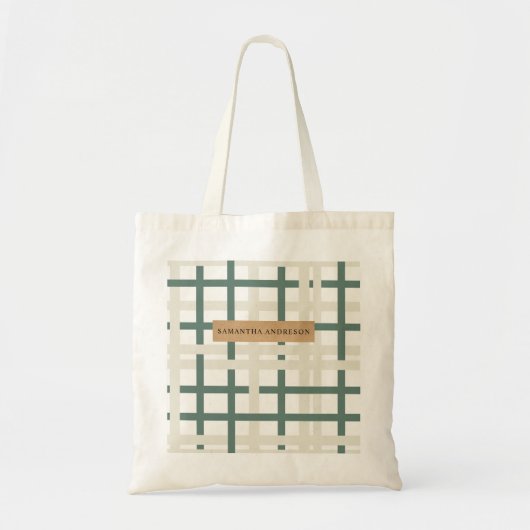 Modern Montauk Grid Green & Beige Tragetasche (Vorne)
