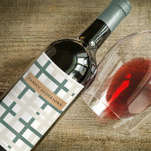 Modern Montauk Grid Green & Beige Weinetikett