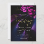 Modern Moody Black Lila Bright Floral Wedding Einladung (Vorderseite)