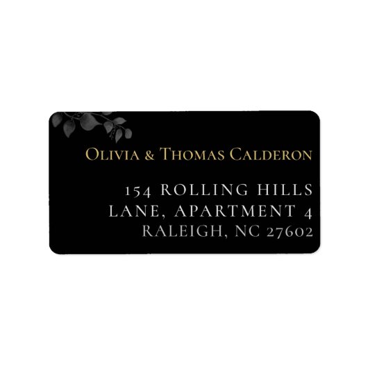 Modern Moody Black Wedding Return Address Label Adressaufkleber (Vorne)