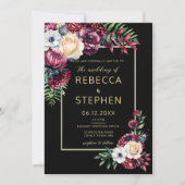 Modern Moody Dark Burgundy Elegante Black Wedding Einladung (Vorderseite)