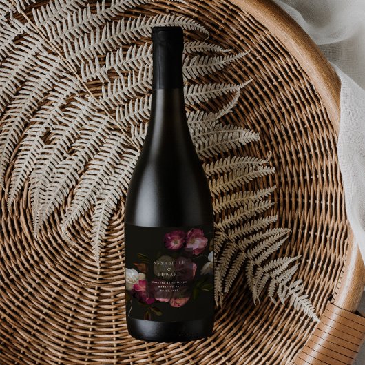 Modern Moody Floral Wedding Dark Romantic Schaumweinetikett