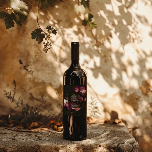 Modern Moody Floral Wedding Dark Romantic Weinetikett