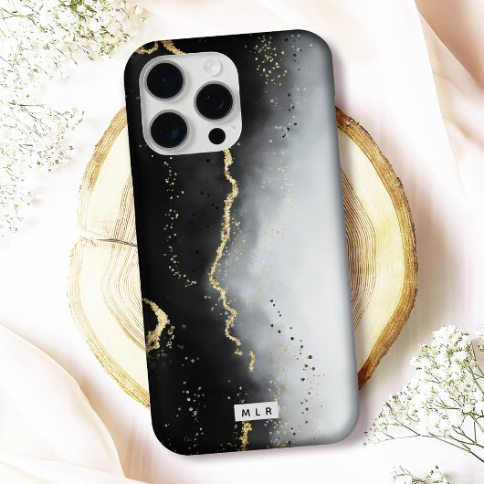 Modern Moody Ombre Black Agate und Custom Monogram Case-Mate iPhone Hülle