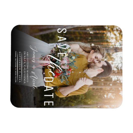Modern Moody Overlay Foto Save the Date Hochzeit Magnet (Horizontal)