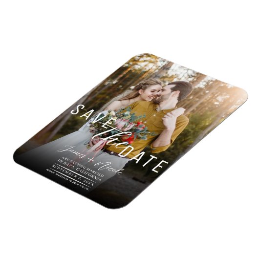 Modern Moody Overlay Foto Save the Date Hochzeit Magnet (Linke Seite)
