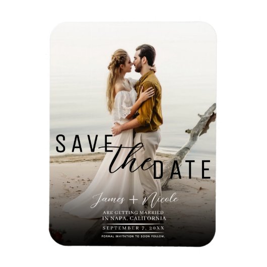 Modern Moody Overlay Foto Save the Date Hochzeit Magnet (Vertikal)