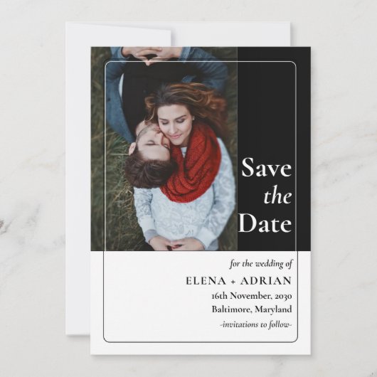 Modern Moody Photo Save the Date with QR Code (Vorderseite)