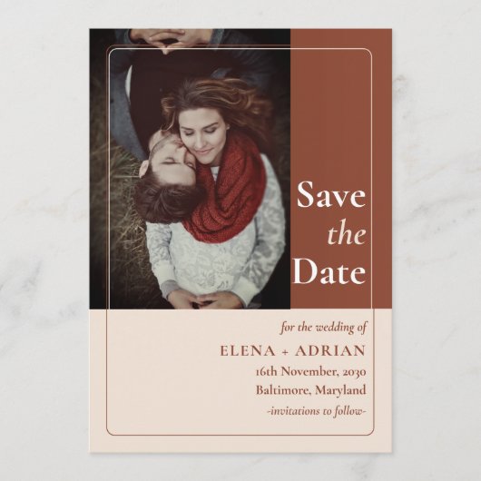 Modern Moody Photo Save the Date with QR Code (Vorderseite)