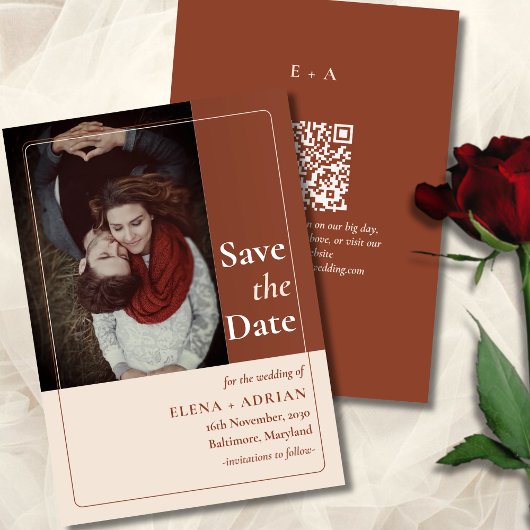 Modern Moody Photo Save the Date with QR Code