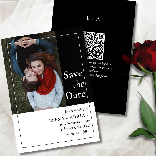 Modern Moody Photo Save the Date with QR Code