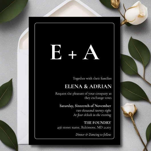 Modern Moody Photo Wedding Invitation with QR code Einladung