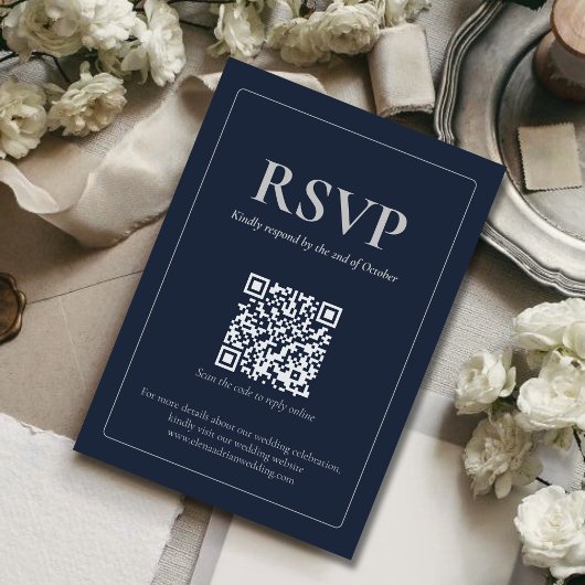 Modern Moody Wedding RSVP Card with QR code Karte