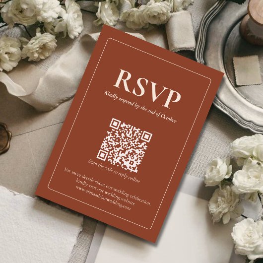 Modern Moody Wedding RSVP Card with QR code Karte