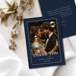 Modern Moody Wedding Thank You Card with Photo Dankeskarte