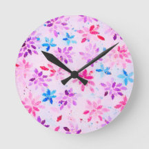 Modern Mosaic Floral Art Round Wall Clock