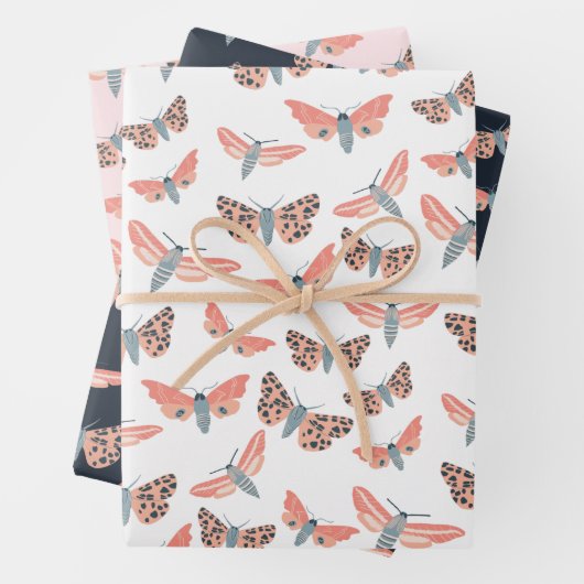 Modern Moth Muster farbenfroh elegant Chic Rosa Geschenkpapier Set (Beispiel)