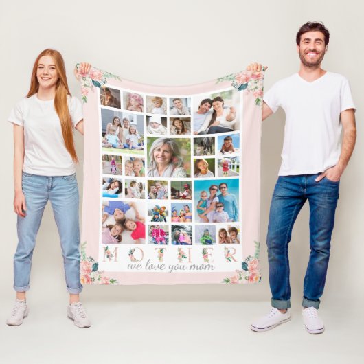 Modern MOTHER Foto Collage Blush Pink Blues Floral Fleecedecke (Beispiel)