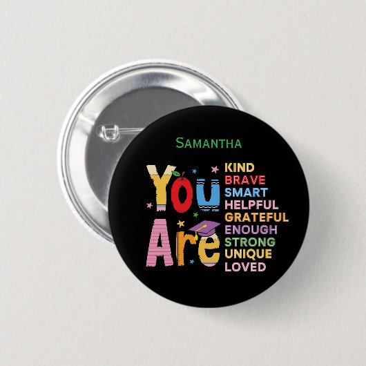 Modern Motivational Positive Affirmations Name Button (Vorne & Hinten)