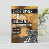 Modern Motorrad Thema 50. Geburtstag Golden Einladung (Stehend Vorderseite)