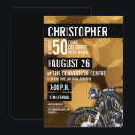 Modern Motorrad Thema 50. Geburtstag Golden Einladung<br><div class="desc">Dieses raffinierte Motorrad-Thema feiert diesen Meilenstein goldenen Geburtstag. Der Text ist vollständig anpassbar. Dieses Design wurde zuerst von einer Freundin für ihren Ehemann, der Motorräder Lieben angefordert. Sie kaufte ihm ein brandneues Motorrad als Geschenk für seinen Geburtstag und wollte das Party-Thema, um sich um dieses Hobby zu entwickeln, indem sie...</div>