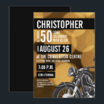 Modern Motorrad Thema 50. Geburtstag Golden Einladung<br><div class="desc">Dieses raffinierte Motorrad-Thema feiert diesen Meilenstein goldenen Geburtstag. Der Text ist vollständig anpassbar. Dieses Design wurde zuerst von einer Freundin für ihren Ehemann, der Motorräder Lieben angefordert. Sie kaufte ihm ein brandneues Motorrad als Geschenk für seinen Geburtstag und wollte das Party-Thema, um sich um dieses Hobby zu entwickeln, indem sie...</div>