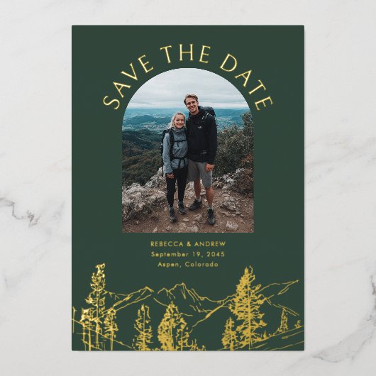 Modern Mountain Outdoors Wedding Save The Date Folieneinladung (Vorderseite)
