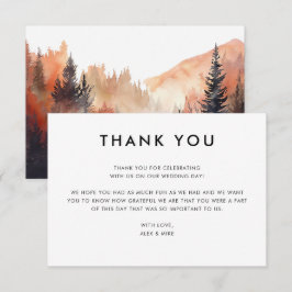 Modern Mountain Wedding Fall Custom Message Dankeskarte