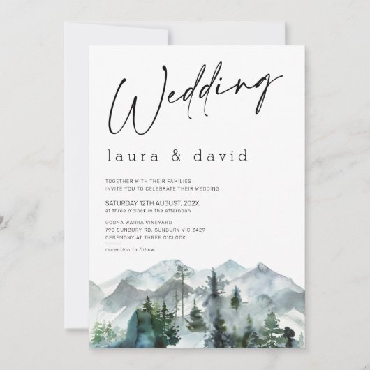 Modern Mountains Wilderness Minimalistisch Wedding Einladung (Vorderseite)