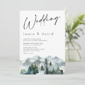 Modern Mountains Wilderness Minimalistisch Wedding Einladung (Stehend Vorderseite)