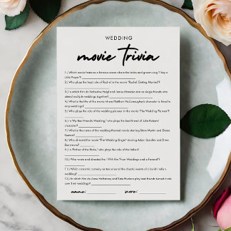 Modern Movie Trivia Brautparty Game Card Einladung