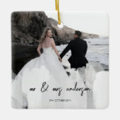 Modern Mr. and Mrs. 2 Fotos Weihnachten Keramikornament (Vorderseite)