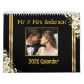 Modern Mr. and Mrs. Couple Gold Floral Foto Kalender (Titelbild)