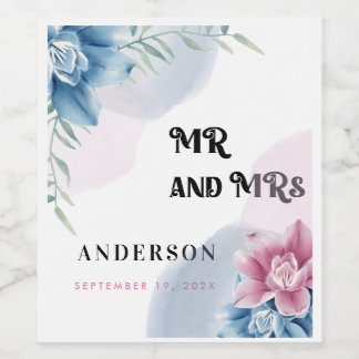 Modern Mr. and Mrs. Party wedding eucalyptus wine Weinetikett