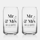 Modern Mr. Mrs. Name Date & Rings Design, Hochzeit Dosenglas (Vorderseite)