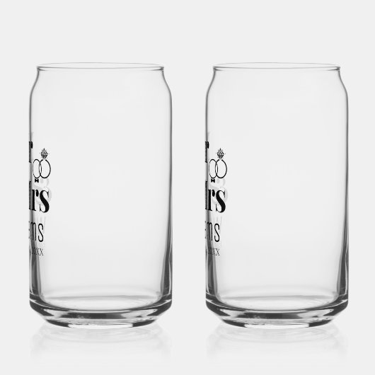 Modern Mr. Mrs. Name Date & Rings Design, Hochzeit Dosenglas (Links)